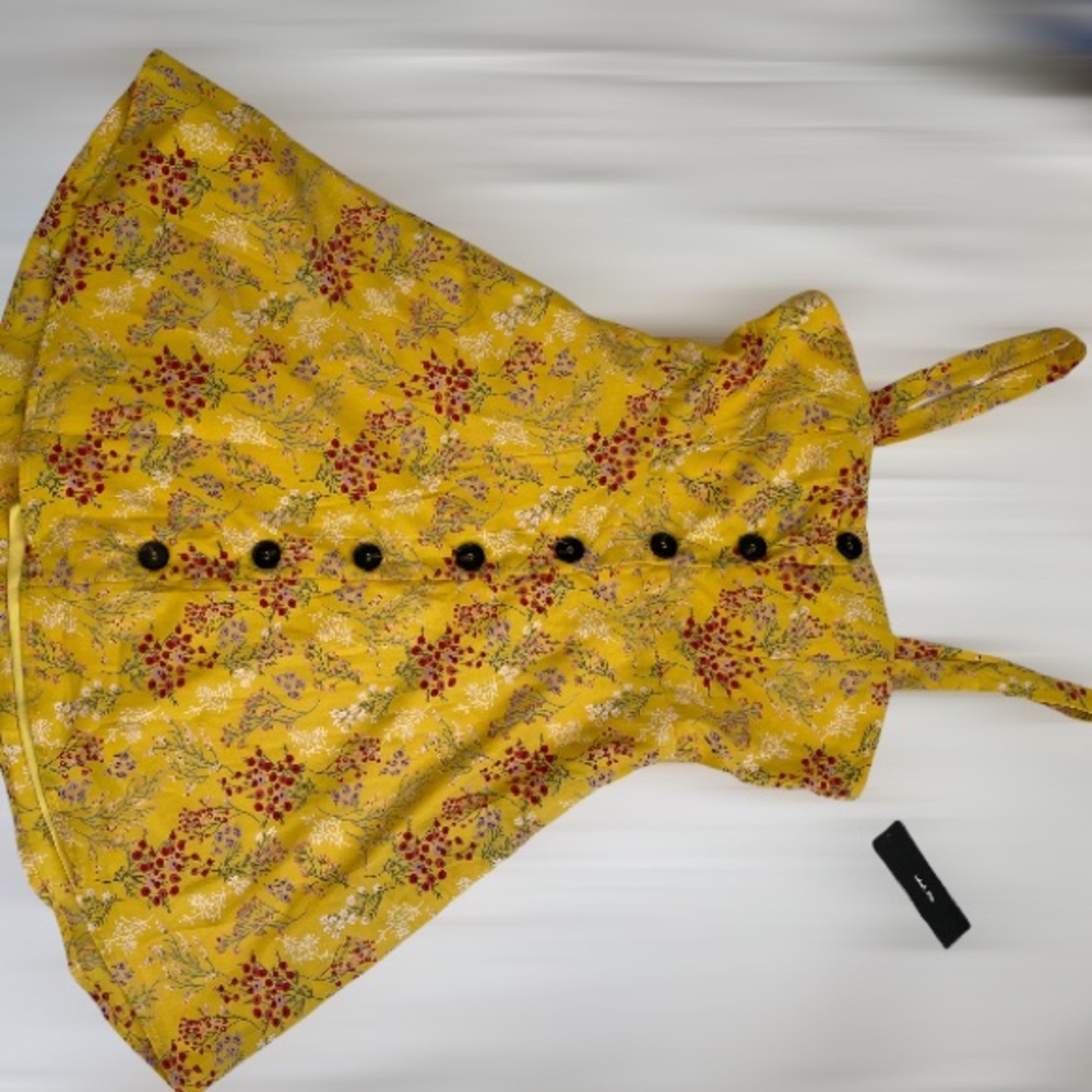 Lulus yellow floral print button up skater dress with pockets